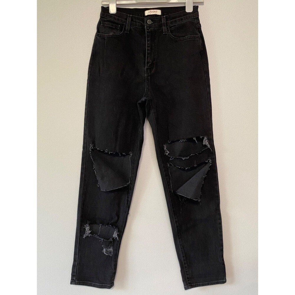 Vibrant Miu Women's Black Distressed Jeans Size 7
